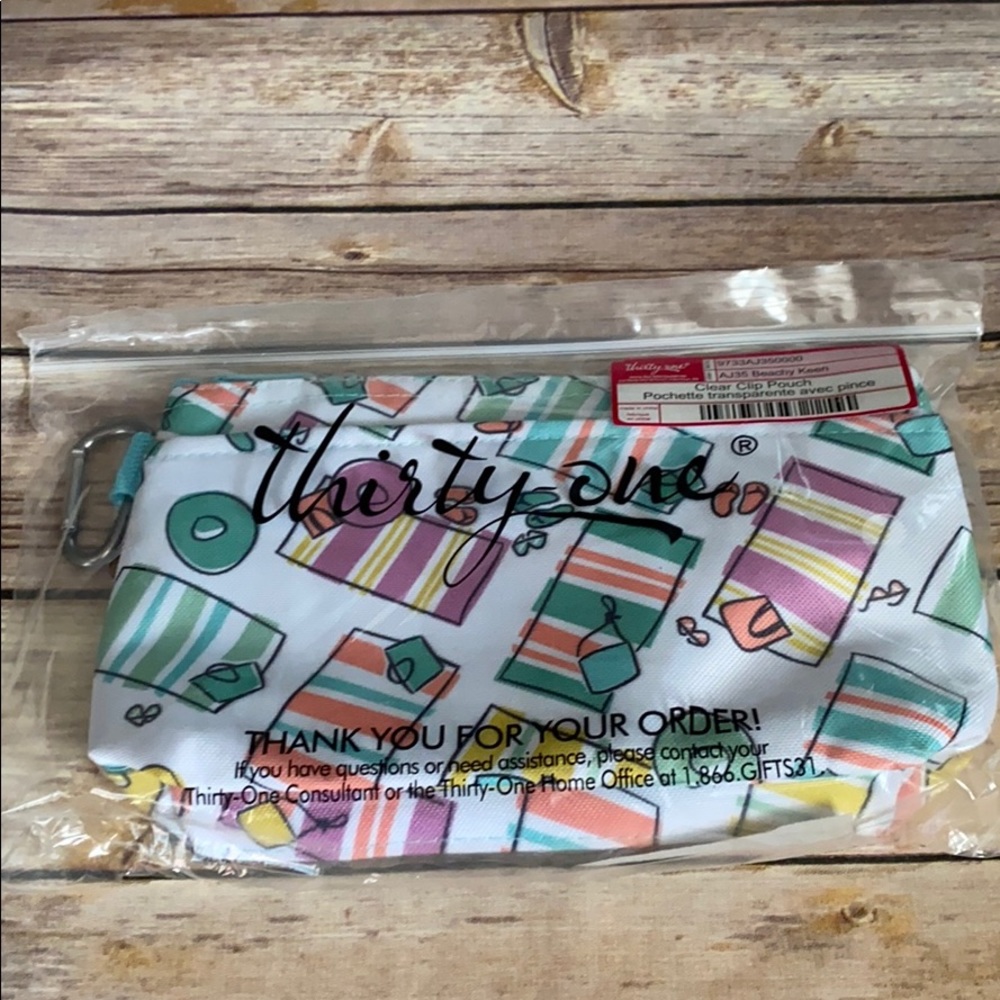 NIP Thirty-One Clear ClIp Pouch in Beachy Keen